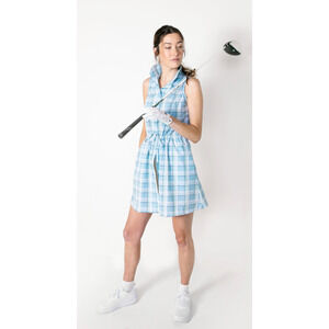 Byrdie Golf Social Hayden Active Sleeveless Shirt Dress Blue Plaid Tuckernuck M